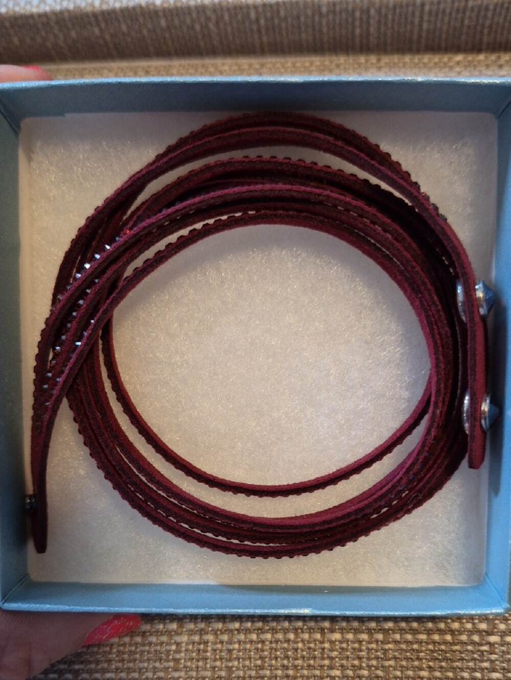 Touchstone Crystal Multi-Strand Burgundy Crystal Wrap Bracelet - Picture 2 of 3